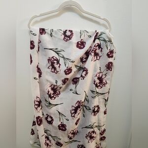 Floral Midi Scarf in Ivory with Burgundy Blooms